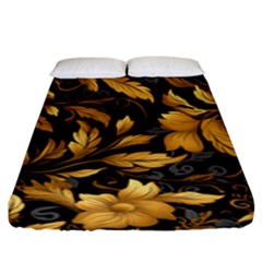 Flower Gold Floral Fitted Sheet (king Size) by Vaneshop