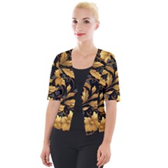 Flower Gold Floral Cropped Button Cardigan by Vaneshop