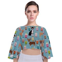 Chihuahua Bubble Kawaii Boba Tea Cute Dog Tie Back Butterfly Sleeve Chiffon Top by Wav3s