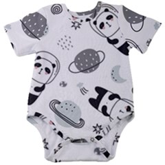 Panda Floating In Space And Star Baby Short Sleeve Bodysuit by Wav3s