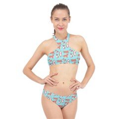 Corgis On Teal High Neck Bikini Set by Wav3s