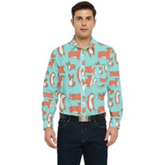 Corgis On Teal Men s Long Sleeve Pocket Shirt  by Wav3s