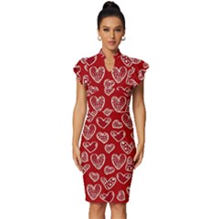 Vector Seamless Pattern Of Hearts With Valentine s Day Vintage Frill Sleeve V-neck Bodycon Dress by Wav3s