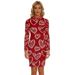 Vector Seamless Pattern Of Hearts With Valentine s Day Long Sleeve Shirt Collar Bodycon Dress by Wav3s