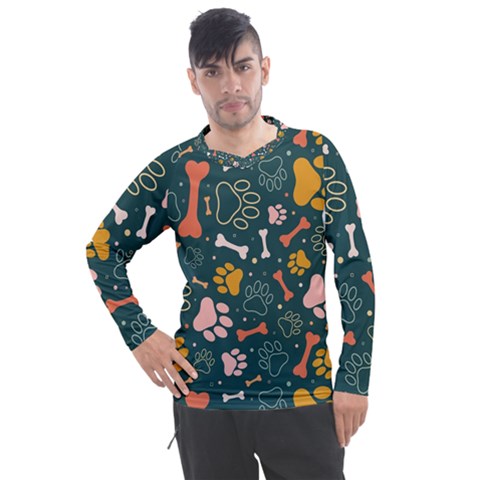 Dog Paw Colorful Fabrics Digitally Men s Pique Long Sleeve Tee by Wav3s