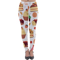 Seamless Pattern Hand Drawing Cartoon Dessert And Cake Lightweight Velour Leggings by Wav3s