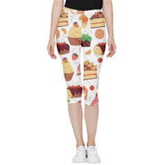 Seamless Pattern Hand Drawing Cartoon Dessert And Cake Inside Out Lightweight Velour Capri Leggings  by Wav3s