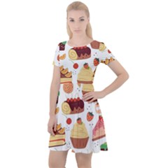 Seamless Pattern Hand Drawing Cartoon Dessert And Cake Cap Sleeve Velour Dress  by Wav3s