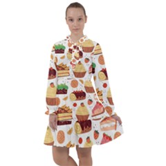 Seamless Pattern Hand Drawing Cartoon Dessert And Cake All Frills Chiffon Dress by Wav3s