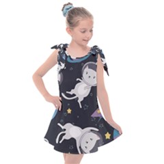 Space Cat Illustration Pattern Astronaut Kids  Tie Up Tunic Dress by Wav3s