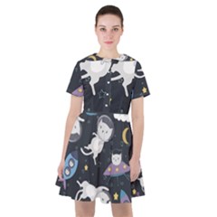 Space Cat Illustration Pattern Astronaut Sailor Dress by Wav3s