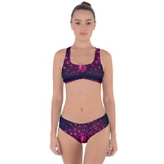 Peacock Pink Black Feather Abstract Criss Cross Bikini Set by Wav3s