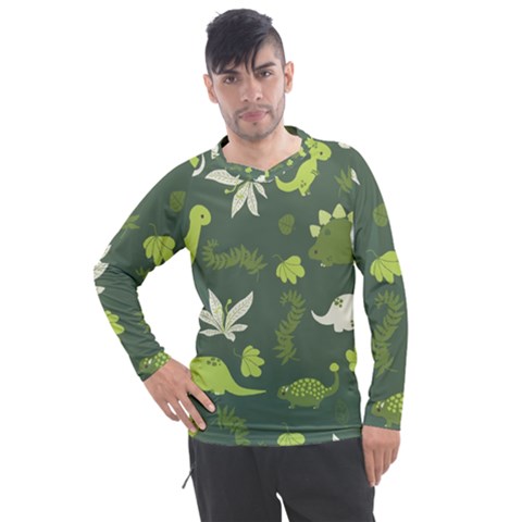 Cute Dinosaur Pattern Men s Pique Long Sleeve Tee by Wav3s