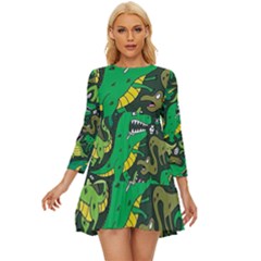 Dino Kawaii Long Sleeve Babydoll Dress by Wav3s