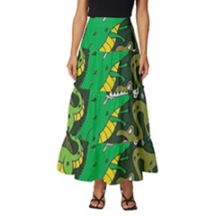 Dino Kawaii Tiered Ruffle Maxi Skirt by Wav3s