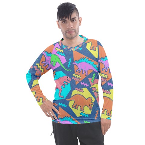 Dinosaur Pattern Men s Pique Long Sleeve Tee by Wav3s