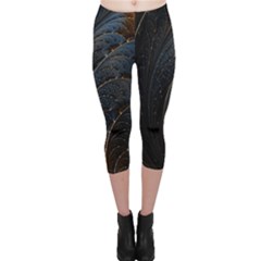 Abstract Dark Shine Structure Fractal Golden Capri Leggings  by Vaneshop