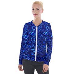 Blue Bubbles Abstract Velvet Zip Up Jacket by Vaneshop