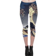 The Great Wave Off Kanagawa Japanese Waves Capri Leggings  by Vaneshop