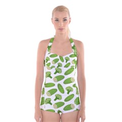 Vegetable Pattern With Composition Broccoli Boyleg Halter Swimsuit  by Grandong