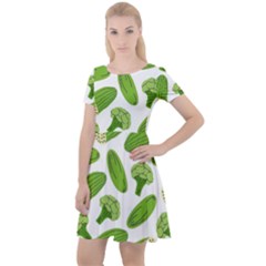 Vegetable Pattern With Composition Broccoli Cap Sleeve Velour Dress  by Grandong