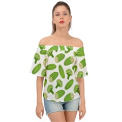 Vegetable Pattern With Composition Broccoli Off Shoulder Short Sleeve Top by Grandong