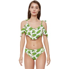 Vegetable Pattern With Composition Broccoli Ruffle Edge Tie Up Bikini Set	 by Grandong