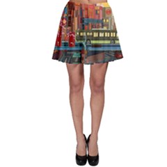 The City Style Bus Fantasy Architecture Art Skater Skirt by Grandong