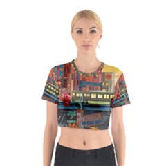 The City Style Bus Fantasy Architecture Art Cotton Crop Top by Grandong