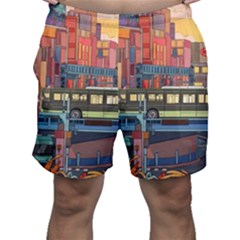 The City Style Bus Fantasy Architecture Art Men s Shorts by Grandong