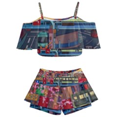 The City Style Bus Fantasy Architecture Art Kids  Off Shoulder Skirt Bikini by Grandong