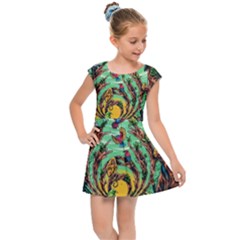 Monkey Tiger Bird Parrot Forest Jungle Style Kids  Cap Sleeve Dress by Grandong