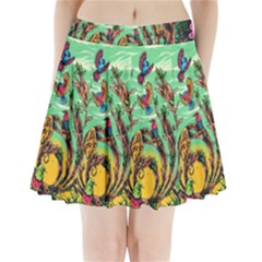 Monkey Tiger Bird Parrot Forest Jungle Style Pleated Mini Skirt by Grandong