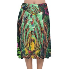 Monkey Tiger Bird Parrot Forest Jungle Style Velvet Flared Midi Skirt by Grandong