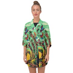 Monkey Tiger Bird Parrot Forest Jungle Style Half Sleeve Chiffon Kimono by Grandong