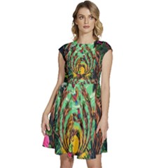 Monkey Tiger Bird Parrot Forest Jungle Style Cap Sleeve High Waist Dress by Grandong