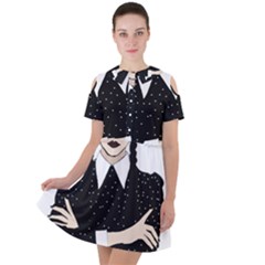 Wednesday Addams Short Sleeve Shoulder Cut Out Dress  by Fundigitalart234