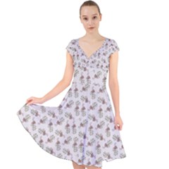 Warm Blossom Harmony Floral Pattern Cap Sleeve Front Wrap Midi Dress by dflcprintsclothing