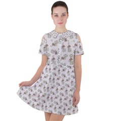 Warm Blossom Harmony Floral Pattern Short Sleeve Shoulder Cut Out Dress  by dflcprintsclothing