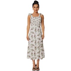 Warm Blossom Harmony Floral Pattern Tie-strap Tiered Midi Chiffon Dress by dflcprintsclothing