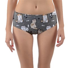 Cute Cat Pattern Cartoon Reversible Mid-waist Bikini Bottoms by Cowasu