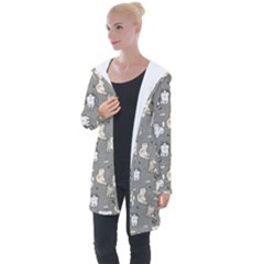 Cute Cat Pattern Cartoon Longline Hooded Cardigan by Cowasu