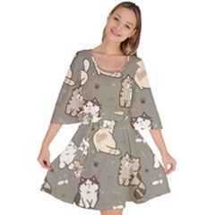 Cute Cat Pattern Cartoon Velour Kimono Dress by Cowasu