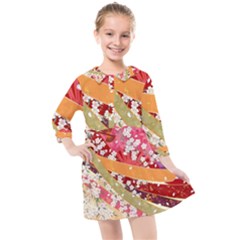 Japanese Kimono Pattern Kids  Quarter Sleeve Shirt Dress by Cowasu