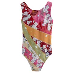 Japanese Kimono Pattern Kids  Cut-out Back One Piece Swimsuit by Cowasu