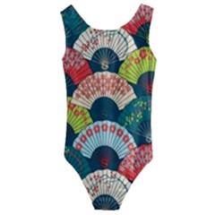 Japanese Fans Bright Pattern Kids  Cut-out Back One Piece Swimsuit by Cowasu