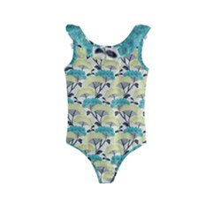 Flora Nature Color Japanese Patterns Kids  Frill Swimsuit by Cowasu