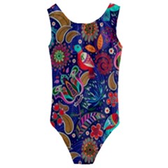 Pattern Colorful Bird Leaf Flower Kids  Cut-out Back One Piece Swimsuit by Cowasu