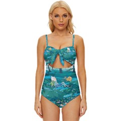 Psychedelic Adventure Knot Front One-piece Swimsuit by Cowasu