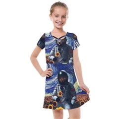 Starry Surreal Psychedelic Astronaut Space Kids  Cross Web Dress by Cowasu